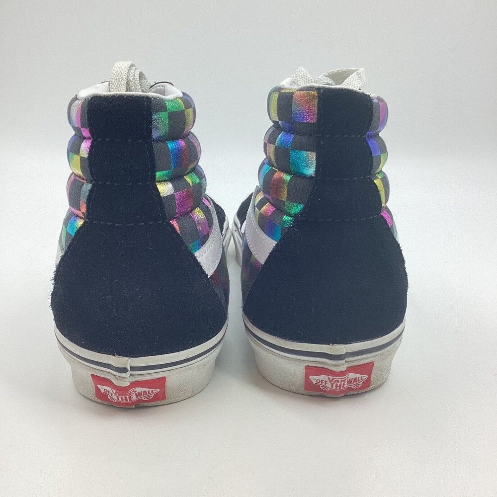 Vans Sz M W Sk8 Hi Checkerboard Black Suede Iridescent